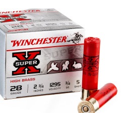 25 Rounds of 28ga Ammo by Winchester Super-X - 2 3/4" 3/4 ounce #5 shot