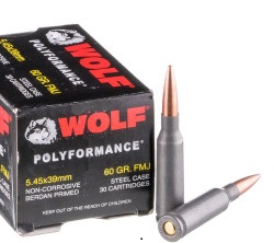30 Rounds of 5.45x39mm Ammo by Wolf - 60gr FMJ